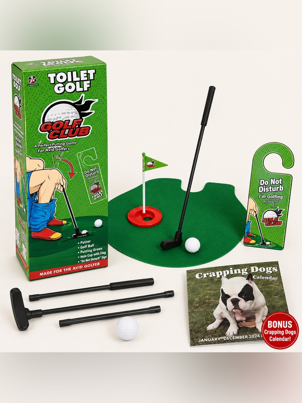 NEW Toilet Golf Game Gag Gift White Elephant Gift for Golfers w/ Bonus Calendar